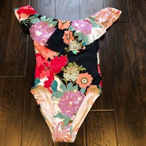 Trina Turk bathing suit, off the shoulder one piece, size 6 new with tags